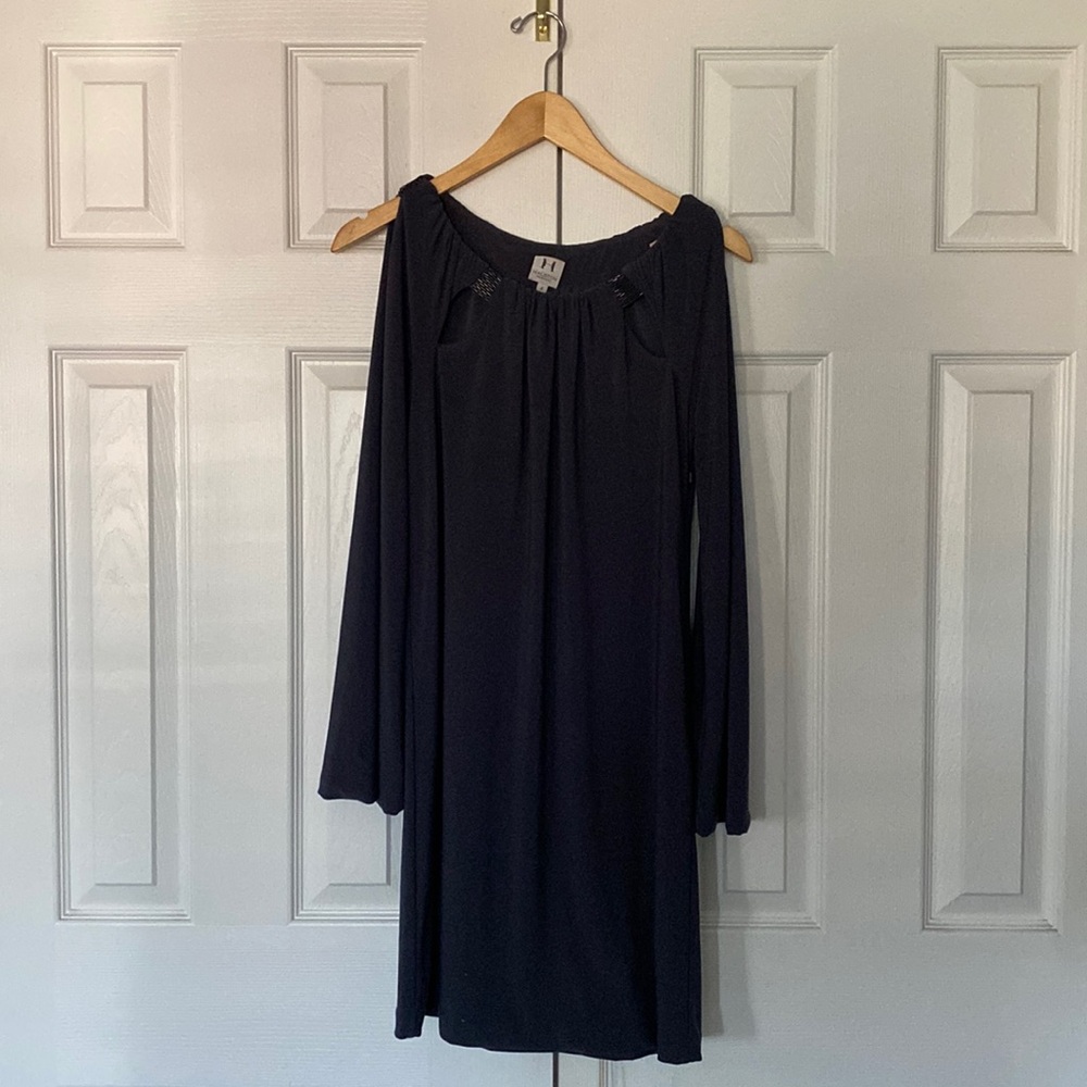 Halston Heritage gray long-sleeve shirt dress, size 4,